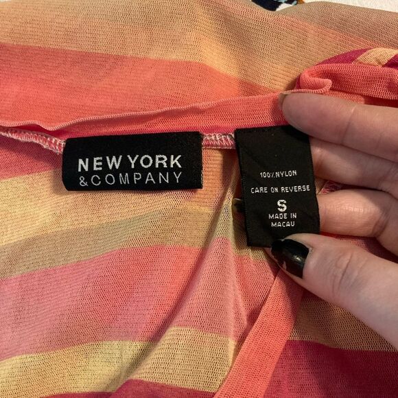 New York & Company sheer mesh pink striped top - Picture 3 of 6